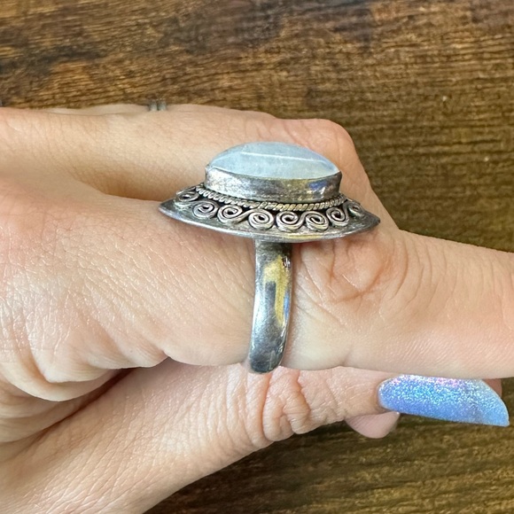 Artisan Crafted Sterling Silver Rainbow Moonstone Swirl Design Ring Size 8 - Picture 10 of 11